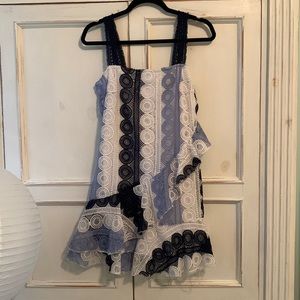 Blue and white lace mini dress